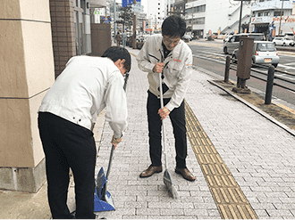 Cleaning the area outside the office